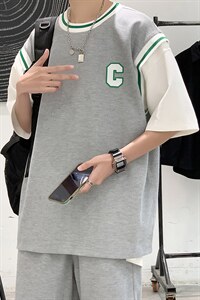 2025夏季华夫格套装男青少年两件套港风套装TZ227-P55图片