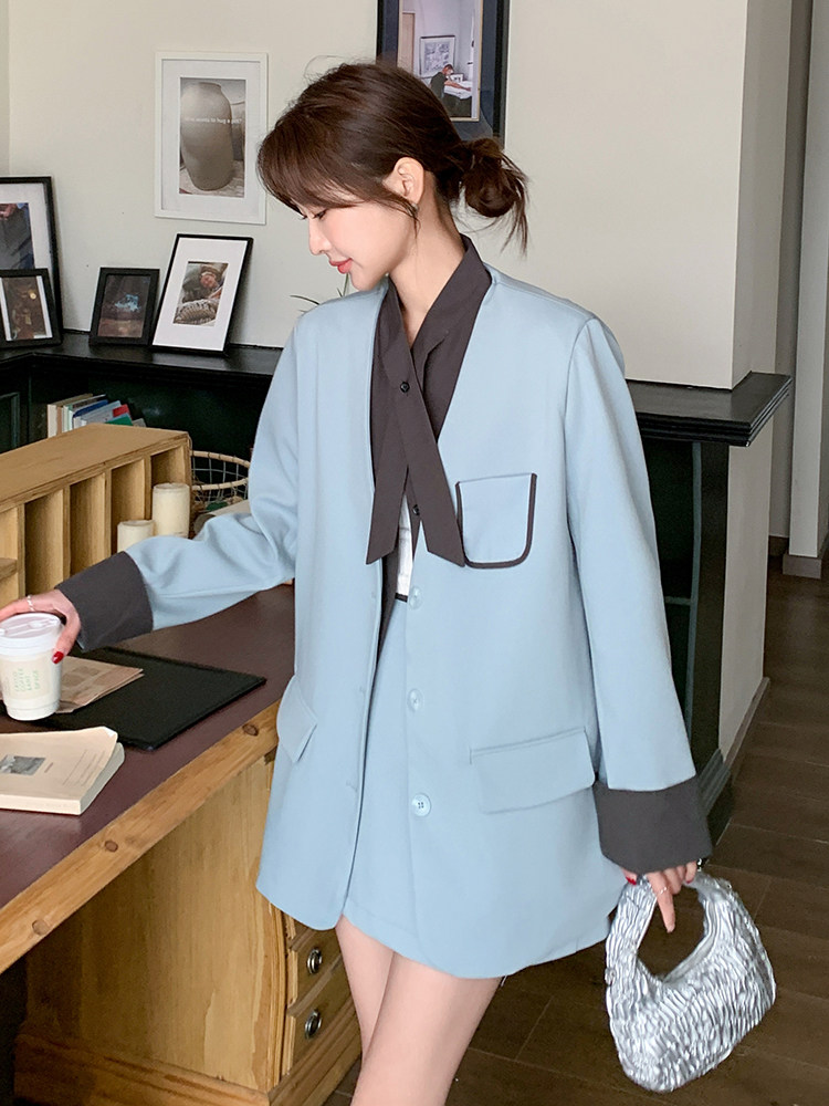 设计感小众不撞衫假两件西装套装女2025春季新款高级感西服两件套,女装套装/套裙,浙宝212A