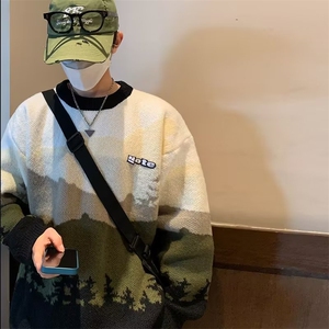 情侣复古毛衣男冬款圆领慵懒风针织衫外套加厚鹿毛绒M5545P50图片