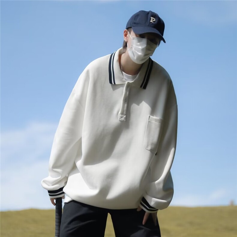 美式西海岸polo衫长袖卫衣男潮ins秋日系复古翻领外套Y8510P33,男装卫衣,星座1116-2
