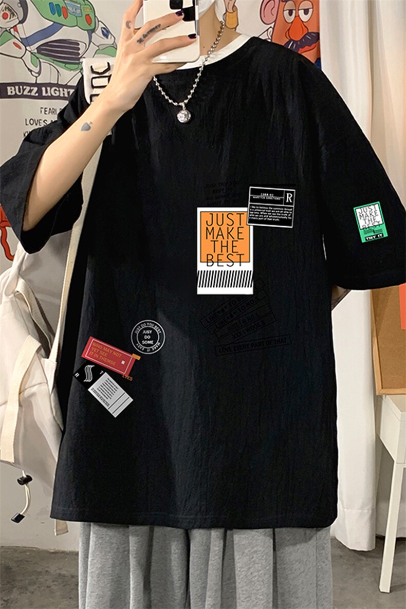 YT26121-P30亚短袖t恤男大码五分袖男宽松七分袖海报风,男装T恤,电商A040