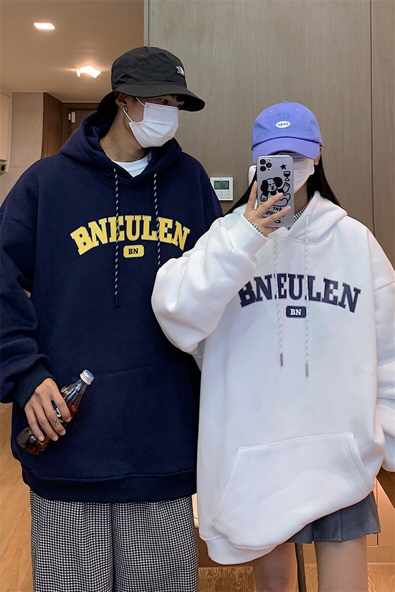 抖音品质情侣装秋冬装简约风加厚连帽套头加绒卫衣G1027P68女,男装卫衣,电商A339
