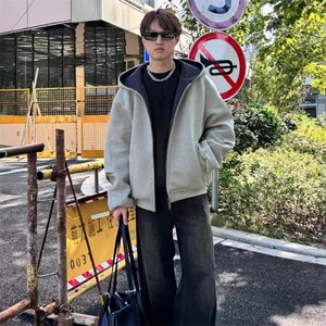 抖音得物高品质二开 26春装美式重磅宽松结构双面连帽卫衣外套W68图片