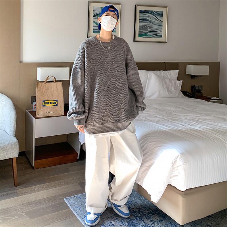 XZ517A-1-35109P68情侣毛衣2025新款宽松大码男港风圆领,男装针织衫/毛衣,星座517A-1