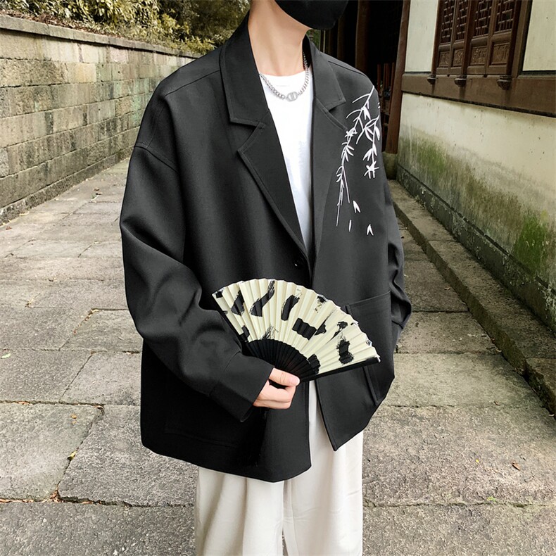 风竹叶刺绣休闲西装男新中式韩版西服外套504-W621-P80控108,男装西服,星座504