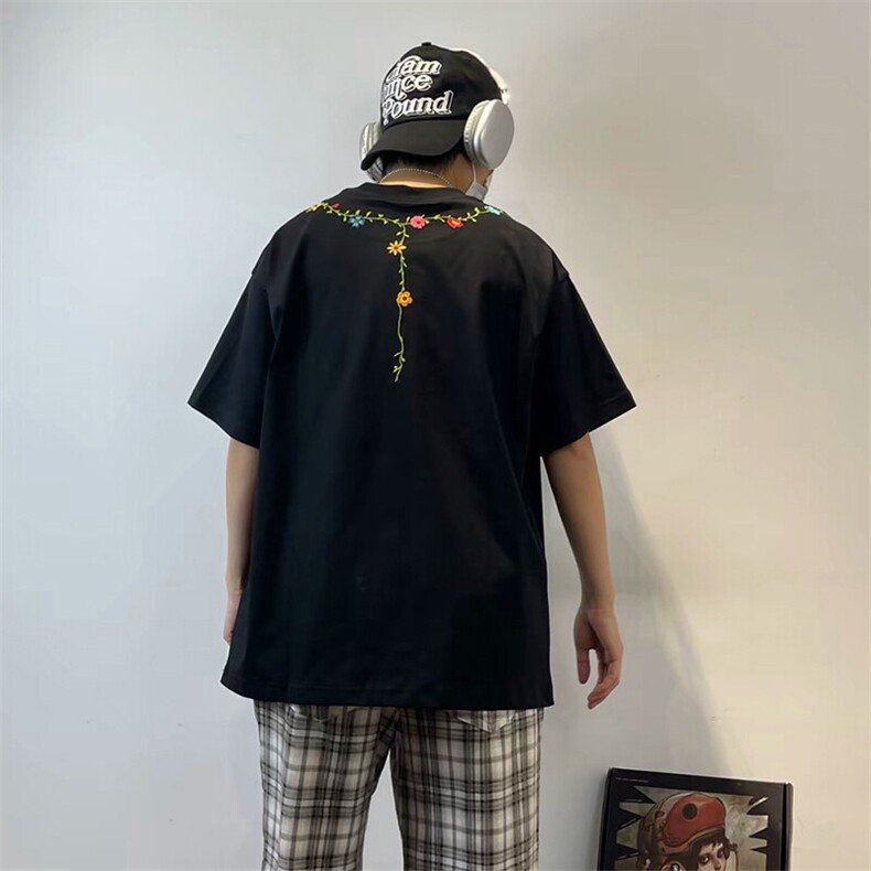万针全刺绣工艺抖音得物高品质260克重磅纯棉双纱美式高街短袖T恤,男装T恤,电商A486