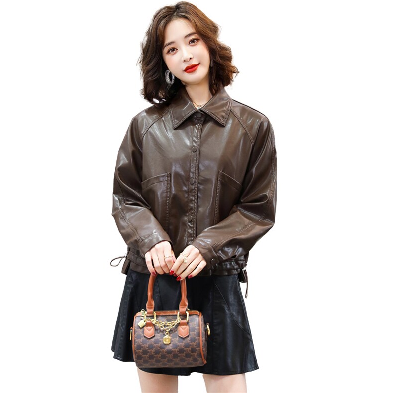现货主推2022新款机车服小皮衣休闲显瘦百搭皮衣外套女,女装皮衣,江南女神