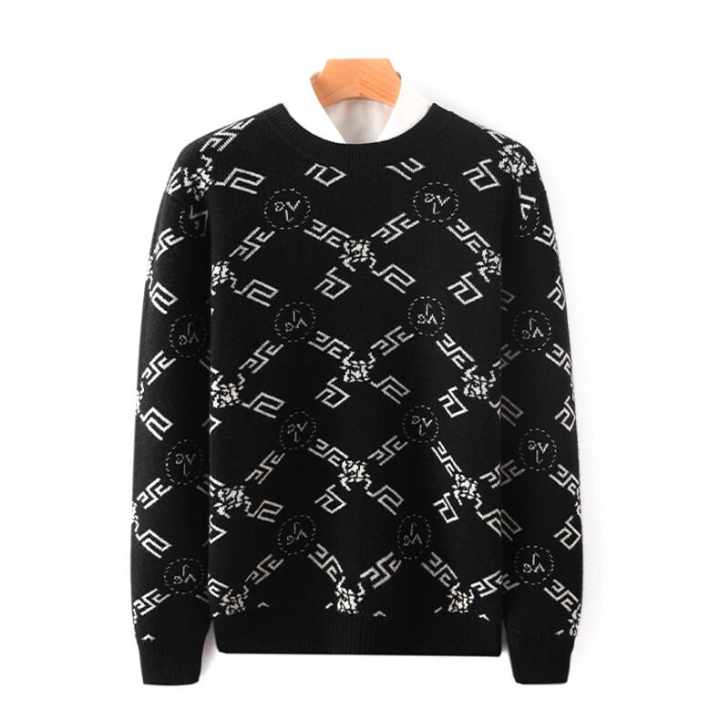 时尚男士圆领长袖毛衣修身针织衫高品质羊毛上衣，男装羊毛衫，琳华羊绒