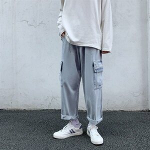 工装牛仔裤男直筒港风ins四季坠感阔腿老爹裤子1304-1-KZ10-P40图片