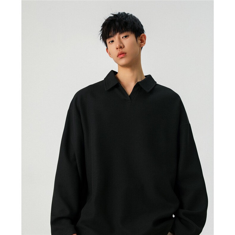 美式春季新品打底衫中性学生宽松翻领T恤小v领上衣外套男108-P35，男装T恤，电商C213(原B265)