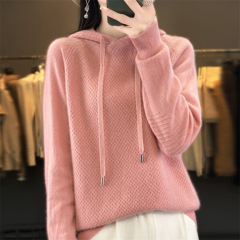 秋冬季新款纯色毛衣女长袖宽松显瘦百搭帽衫上衣,针织衫/毛衣,贵皇网供仓