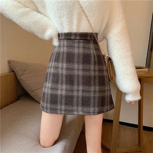 秋冬韩版复古高腰chic格子包臀A字半身裙女图片