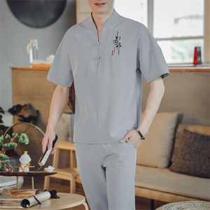 夏季套装男士两件套风复古唐装名族风T恤A334-TZ025-P55图片