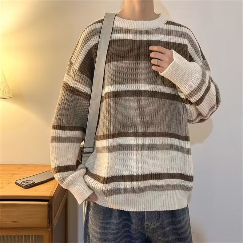 毛衣男士日系复古条纹打底线衣秋冬潮牌宽松针织衫外套MY552-P48,男装针织衫/毛衣,星座1008