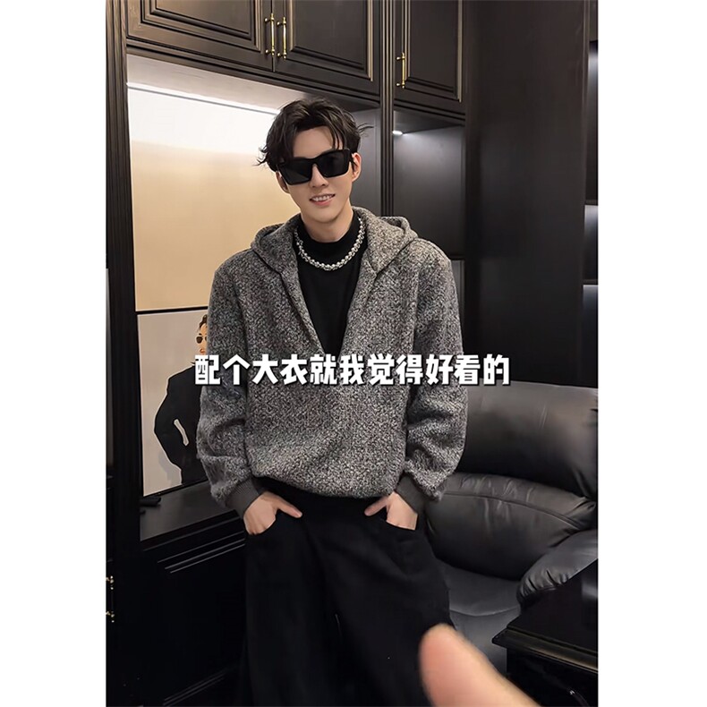 抖音原版高克重小众假两件连帽针织衫宽松毛衣WY002-P103(网图）,男装针织衫/毛衣,电商B267