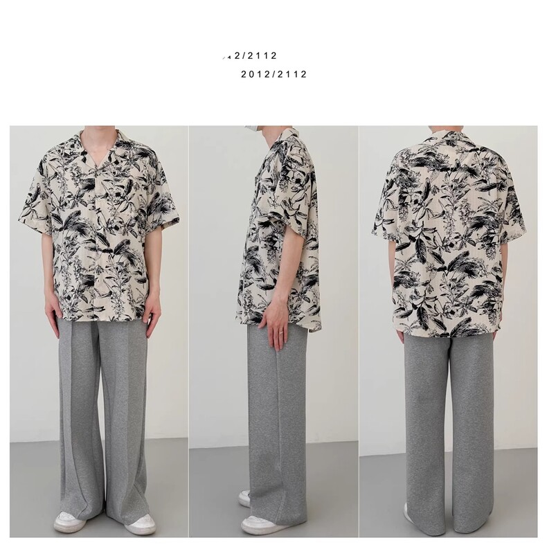 2025新款古着vintage短袖花衬衫男夏季薄款沙滩宽松衬衣复古潮流,男装衬衫,星座506A