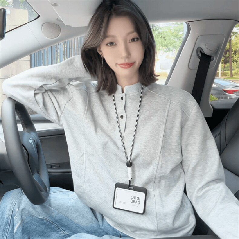 抖音得物品质美式高街重磅曼巴棉拼接cleanfit亨利领卫衣长袖T恤,男装T恤,电商A486-1