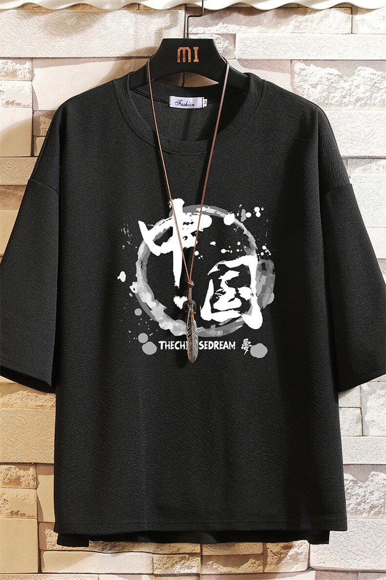 Q11134-P30春夏季七分袖t恤男大码五分袖男短袖中袖砖墙挂拍,男装T恤,电商A040A