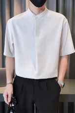 抖音夏季男士七分袖纯色冰丝衬衫男宽松衬衣A236-0855-P58，男装衬衫，电商A236