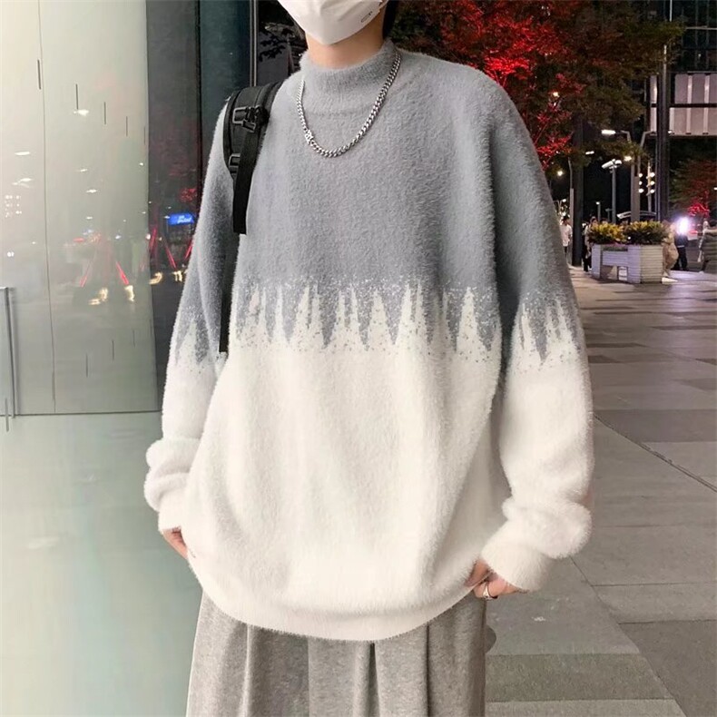 秋冬季日系圆领毛衣男ins宽松个性学生拼色针织衫上衣M306-P36,男装针织衫/毛衣,星座512-4