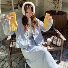 夹棉加厚长袖棉服外套卫衣女2025秋冬季新款女装半身长裙韩系套装，女装棉衣/棉服，2B218