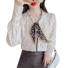 设计感长袖蕾丝衬衫女2021秋新款宽松百搭时尚纯色洋气上衣潮，女装蕾丝衫/雪纺衫，潮品会