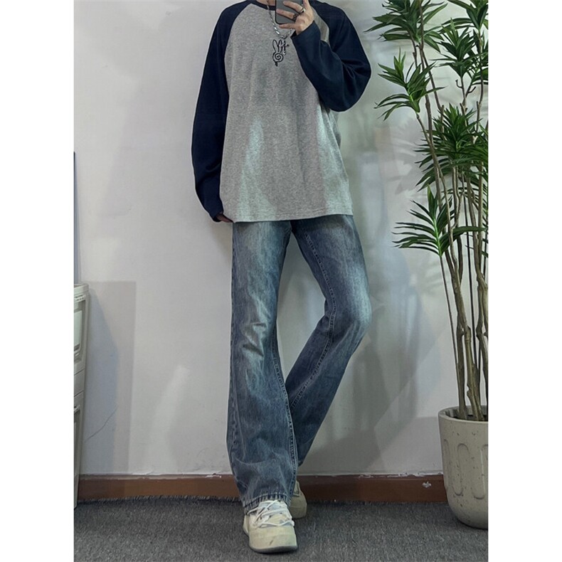 美式hiphop牛仔裤修身直筒微喇叭裤 68图片
