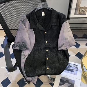 复古美式慵懒风短袖衬衫男女宽松休闲翻领衬衣外套潮C0559-P38图片