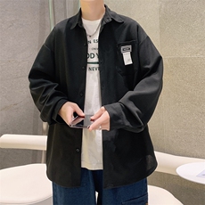 2026春夏装新款宽松贴标华夫格长袖衬衫男CS9966/特P28黑色，男装衬衫，电商A094