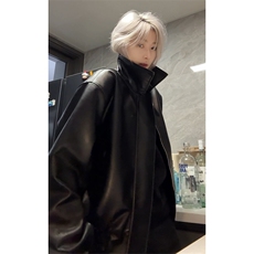 2025秋冬cleanfit宽松短款垫肩外套美式ins复古皮衣JK3652-特P78，男装皮衣，电商B295