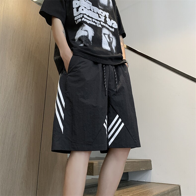 春夏新款速干皱感织带拼接短裤宽松M~4XLXZ604-DK211-特P25控48,男装牛仔裤,星座604