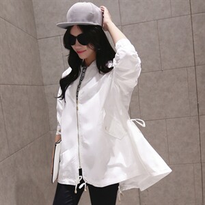 时尚百搭白色长款风衣外套女春秋新款韩版宽松显瘦休闲夹克上衣,女装风衣,深水步