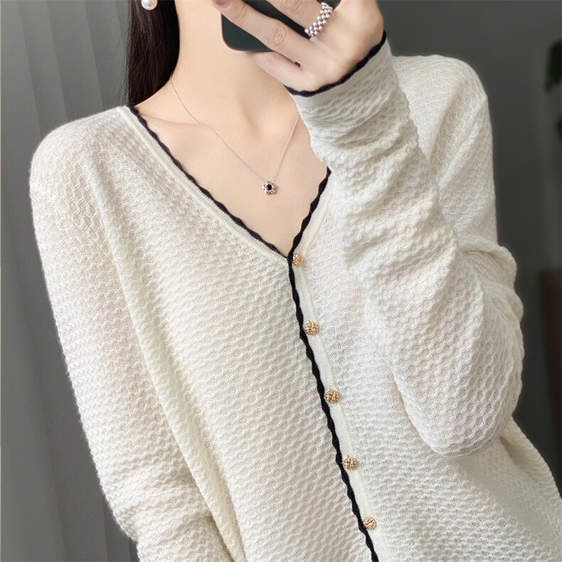 2025秋冬百搭时尚简约v纽扣长袖针织衫，女装羊毛衫，浙麦羊绒