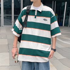 !条纹翻领宽松纯棉polo衫短袖男T恤XP221-P40控68，男装Polo衫，电商B370