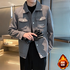 2023秋冬季潮流宽松加棉加厚毛呢大衣夹克外套男N9801-p125控175，男装毛呢大衣，电商D303