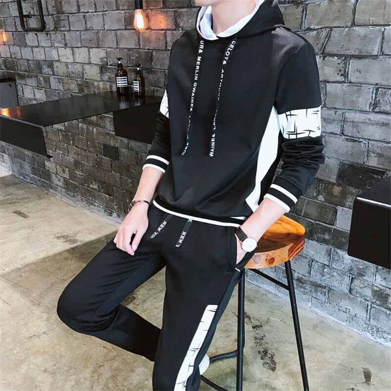 卫衣套装男2023新款秋季潮流连帽衫上衣休闲两件套J01P60,男装休闲套装,电商A086