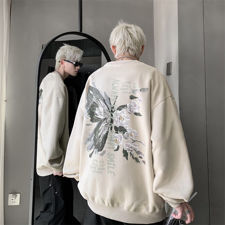 直播400克重磅加厚麂皮绒美式卫衣圆领印花大码XZ517A-BK11001,男装卫衣,星座517A