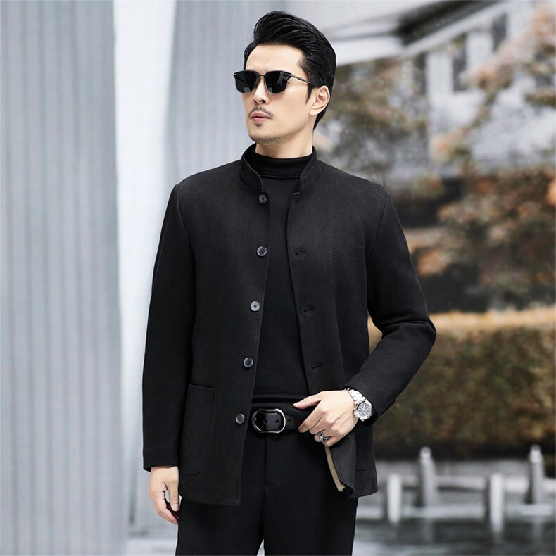 风羊羔毛加厚保暖中山装立领麂皮绒中青年男外套A23610-P155,男装棉衣,星座1105-3