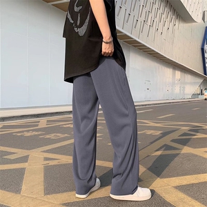 男春季潮流时尚休闲长裤坑条冰丝坠感拖地裤K2206P26