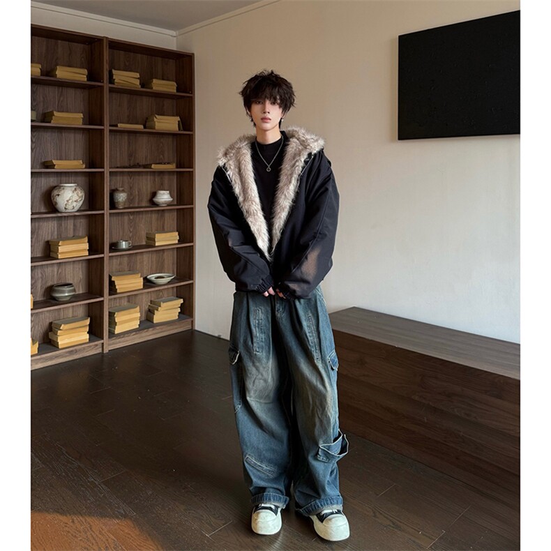 网图秋冬宽松休闲棉衣男女美式座山雕加绒加厚棉服-A2347P120,男装棉衣,电商B241
