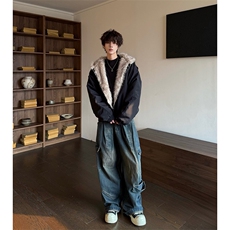 网图秋冬宽松休闲棉衣男女美式座山雕加绒加厚棉服-A2347P120，男装棉衣，电商B241