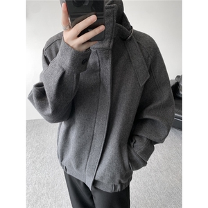 高领短款毛呢外套美式设计感呢大衣大码秋冬呢子夹克上衣LF701P98图片