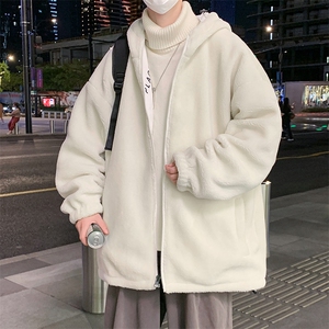 新款冬季加绒加厚棉服羊羔绒连帽百搭双面穿港风外套男MY102P95图片