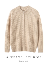 2025年秋季常规款圆领青春流行时尚百搭男士加厚绞花开衫，男装羊绒开衫，泰盈纯羊绒