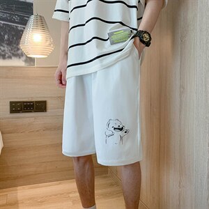港风男夏季直筒松紧腰休闲小熊速干运动短裤图片