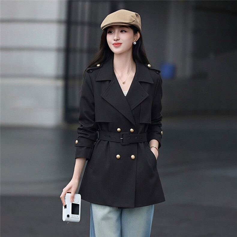 高端时尚双排扣女2026秋新款气质宽松显瘦西装领风衣外套送腰带,女装风衣,火爆靓佳人