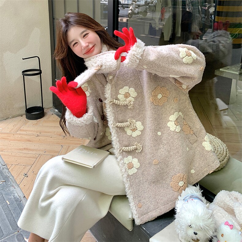 数据好 立体花朵羊羔毛90羽绒内胆外套265K398图片