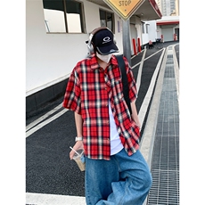 韩版潮流复古格子大码翻领短袖衬衫内搭外套DC2222-P26【特价】，男装T恤，电商A007