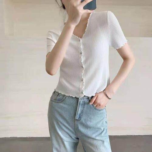 专业曲珠冰麻木耳边短袖，美哒哒的颜色，女装，搜尚