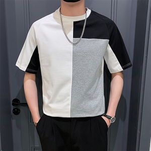 白色2023精神小伙修身男士圆领潮款短袖T恤打底衫潮T099-P48控68图片